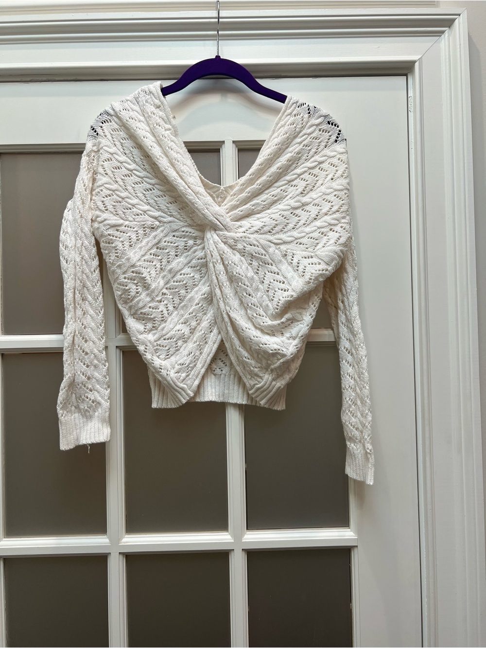 Women's Cream Knit Twist-Back Sweater